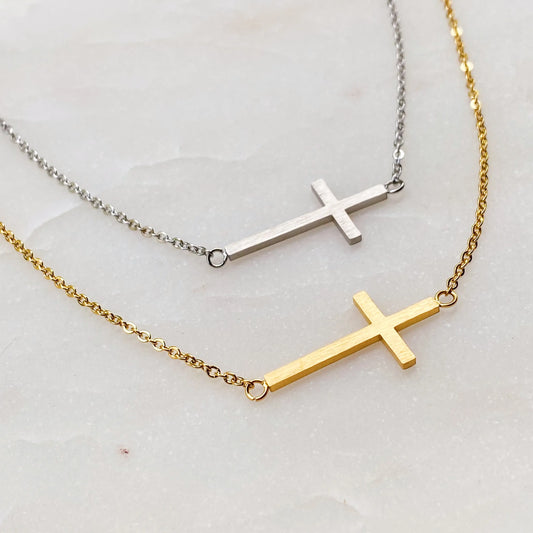 Hannah Sideways Cross Necklace