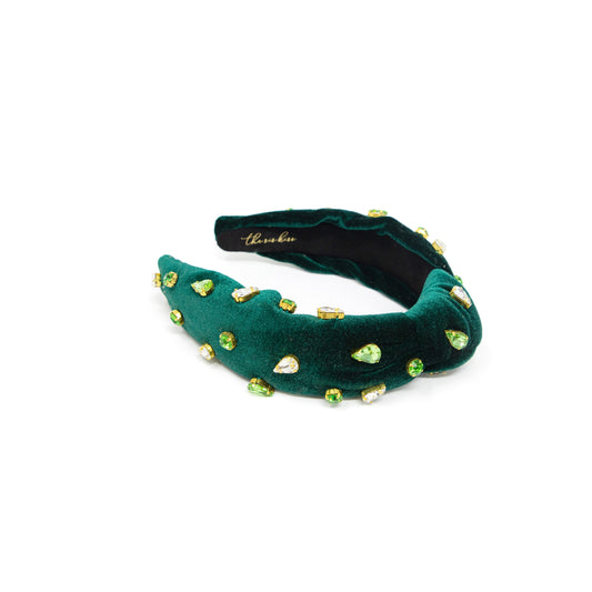 Emerald Green Velvet Headband with Jewels