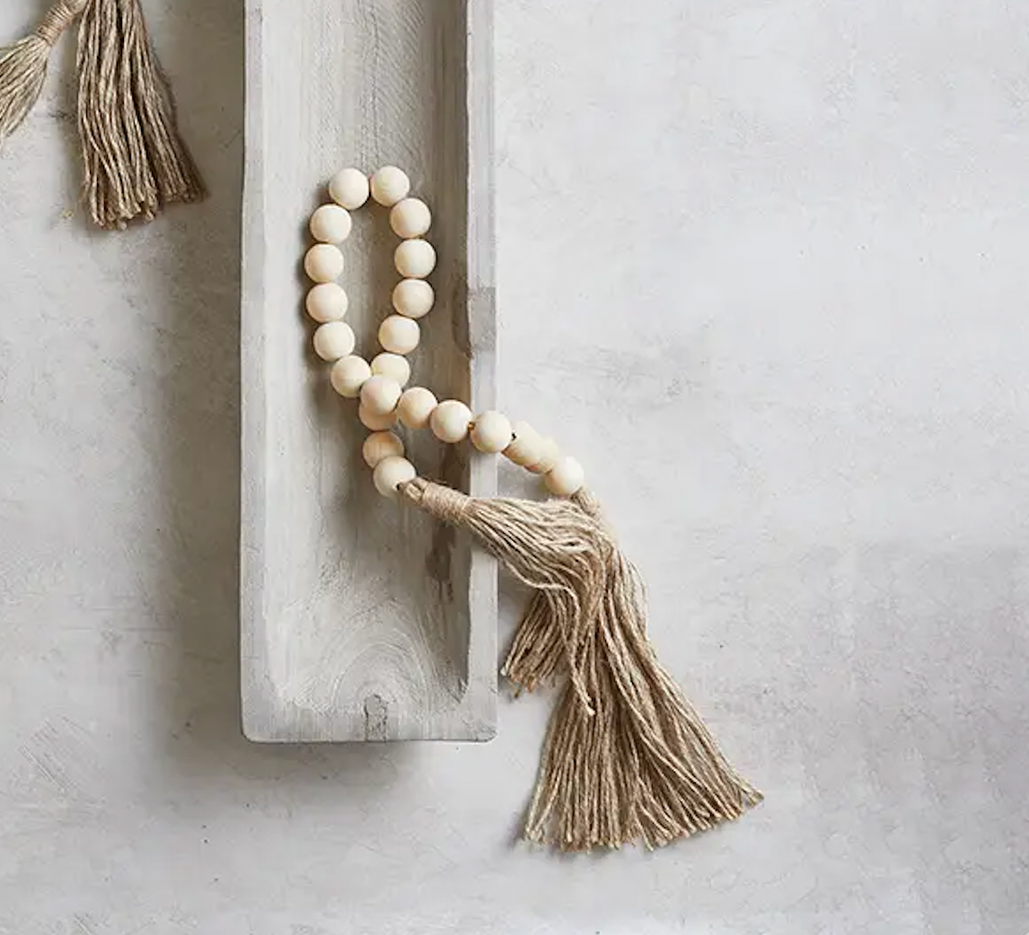 Natural Wood Beads with Jute Tassel